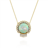18K Yellow Gold Opal Halo Necklace