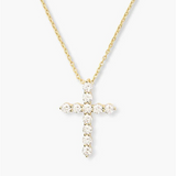 18K Yellow Gold Overlay Small Cubic Zirconia Cross Pendant Necklace