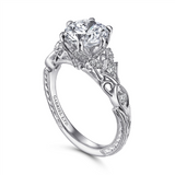 18K White Gold 'Indira' Vintage Round Diamond Engagement Ring