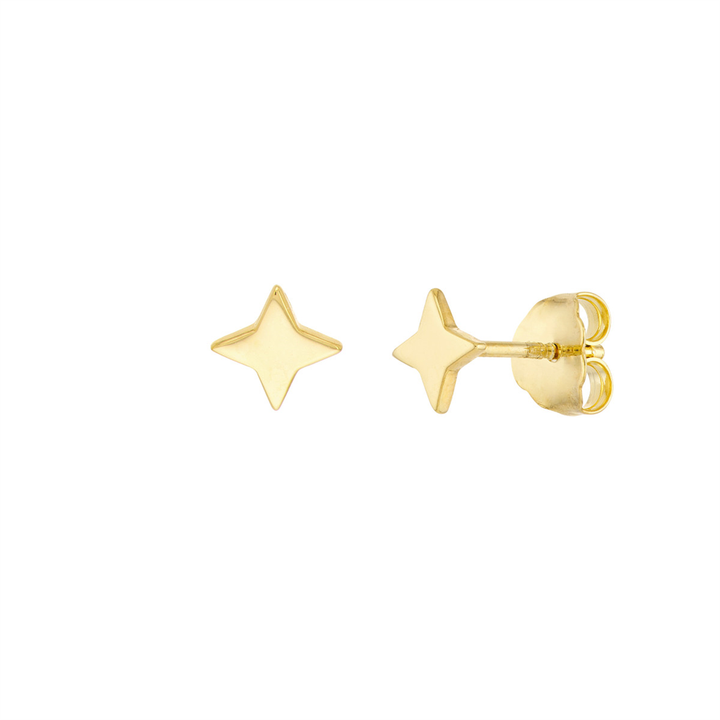 14K Yellow Gold North Star Stud Earrings