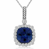 14K White Gold Tanzanite And Diamond Halo Pendant