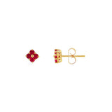 JT ESTATE 14K Yellow Gold Rubies Flower Stud Earrings