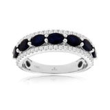 14K White Gold Oval Sapphires Band Ring