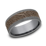 Gray Tantalum And 14K Rose Gold ‘The Kestrel’ Feather Patterned 8mm Wedding Band