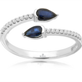 14K White Gold Pear Sapphires Bypass Ring