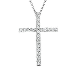 14K White Gold Diamond Cross Pendant Necklace