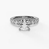 14K White Gold Classic Round Natural Diamonds Engagement Ring