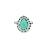 Platinum And 18K Yellow Gold Paraiba And Diamond Halo Ring