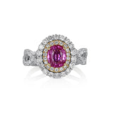 18K White And Rose Gold Oval Pink Sapphire Halo Ring