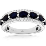 14K White Gold Oval Sapphires Band Ring