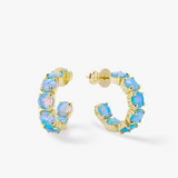 18K Yellow Gold Overlay "Oh She Fancy" Simulated Blue Opal Inside Out Hoops
