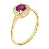 July Birthstone Rings: 14K Yellow Gold Diamond And Ruby Halo Ring
