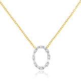 14K Yellow And White Gold Oval Center Natural Diamond Station Necklace