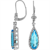 14K White Gold Blue Topazes Dangle Earrings