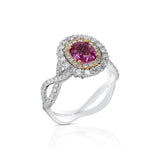 18K White And Rose Gold Oval Pink Sapphire Halo Ring