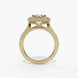 14K Yellow Gold Halo Round Natural Diamonds Engagement Ring