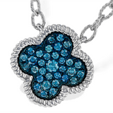14K White Gold Blue Natural Diamond Clover Necklace