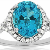 14K White Gold Oval Blue Topaz Halo Ring