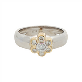 JT ESTATE 14K White And Yellow Gold Flower Natural Diamonds Ring