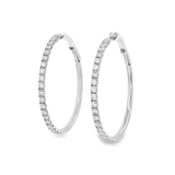 14K White Gold 30mm Round Diamond Hoop Earrings