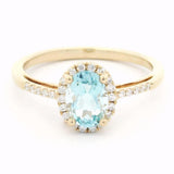 14K Yellow Gold Oval Aquamarine Halo Ring