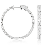 14K White Gold 30Mm Round Inside Out Natural Diamonds Hoop Earrings