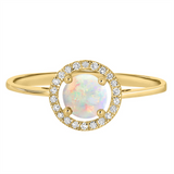 October Birthstone: 14K Yellow Gold Diamond And Australian Opal Halo Ring