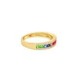 14K Yellow Gold Round Rainbow Sapphire And Diamond Band