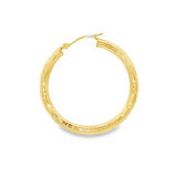 JT ESTATE 14K Yellow Gold Medium Hammered Hoop Earrings