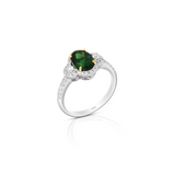 18K White And Yellow Gold Oval Tsavorite Garnet Halo Ring