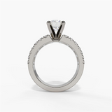14K White Gold Wide Band Round Natural Diamonds Engagement Ring