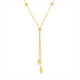 14K Yellow Gold Split Chain Bead And Marquise Lariat Necklace