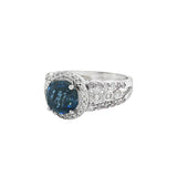 JT ESTATE 14K White Gold Checkboard Round Blue Topaz Halo Ring