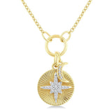 10K Yellow And White Gold Star And Moon Diamond Necklace