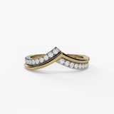 14K Yellow And White Gold Curved Natural Diamonds Band