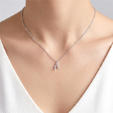 10K White Gold Natural Diamonds Script Initial A Necklace
