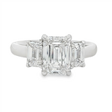 Platinum 2.07Ct Emerald Cut Lab Grown Diamonds Three Stone Engagement Ring