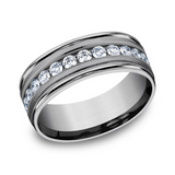 Grey Tantalum Satin Polish 8mm Channel Set Wedding Band With Diamonds