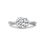 14K White Gold 'Lotus' Floral Round Natural Diamonds Engagement Ring