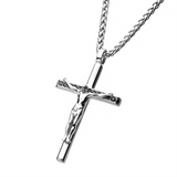 Stainless Steel With Black CZ Jesus Christ Crucifix Cross Pendant Necklace