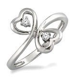 Sterling Silver Twin Hearts Natural Diamonds Ring
