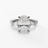 14K White Gold Three Stone Oval Natural Diamonds Engagement Ring