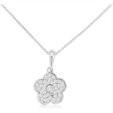 14K White Gold Natural Diamonds Flower Pendant