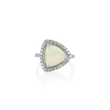 18K White Gold Cabochon Opal Halo Ring