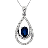 14K White Gold Sapphire And Diamond Pear Pendant