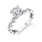 14K White Gold 'Ivy' Vintage Round Natural Diamonds Engagement Ring