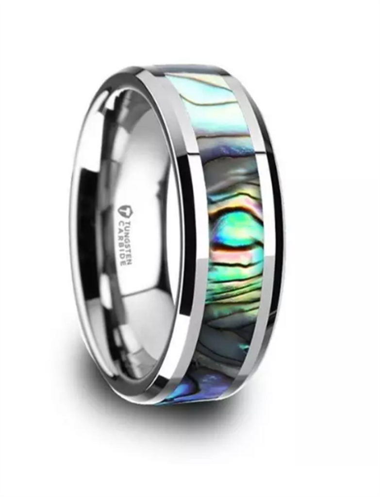 Tungsten ‘Maui’ 8mm Mother Of Pearl Inlay Wedding Band