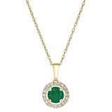 May Birthstone 14K Yellow Gold Emerald Halo Pendant