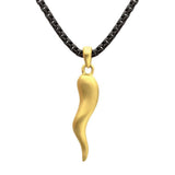 Matte 18K Yellow Gold IP Steel Italian Horn Pendant with Black IP Steel Rounded Box Chain