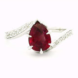 18K White Gold Pear Ruby Bypass Ring